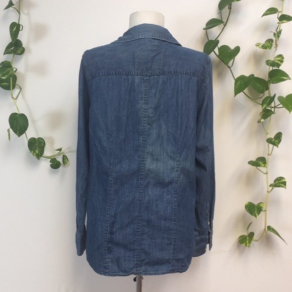 Talbots Cotton Denim Jean Shirt Blouse Button Down Western Boho Long Sleeve - Picture 3 of 7